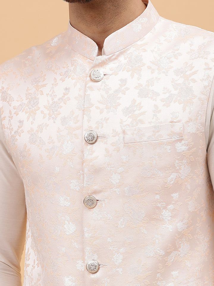 Pure Silk Kurta & Pyjama with Woven Jacquard Nehru Jacket