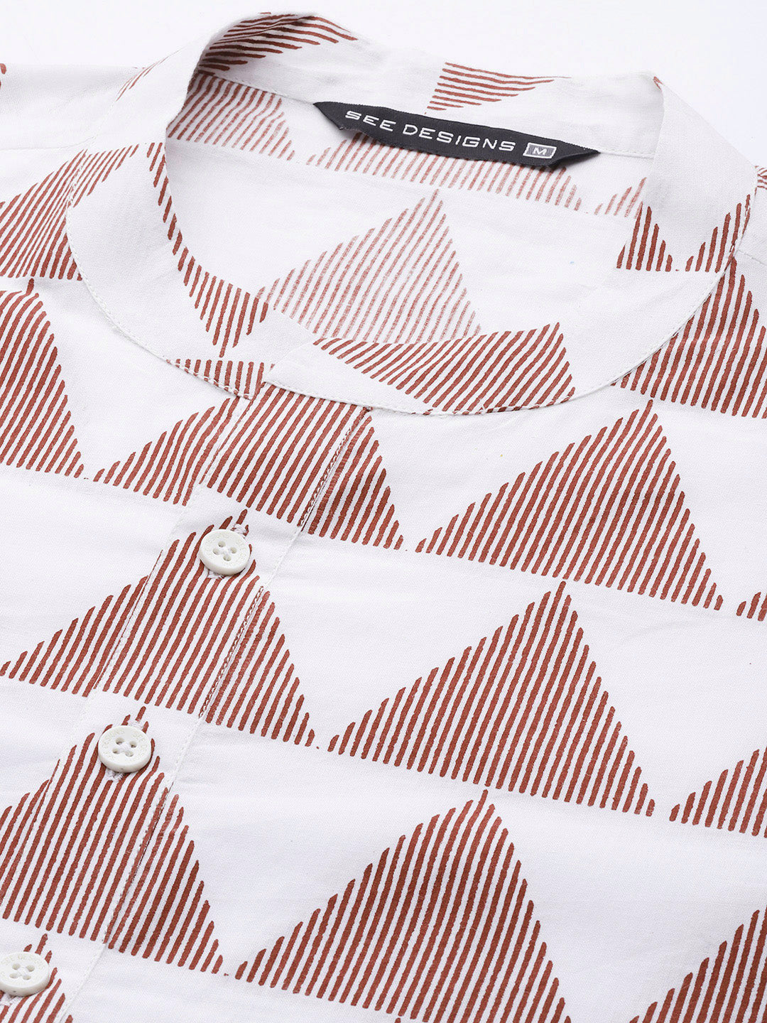 Men White & Maroon Stripe Printed Straight Kurta