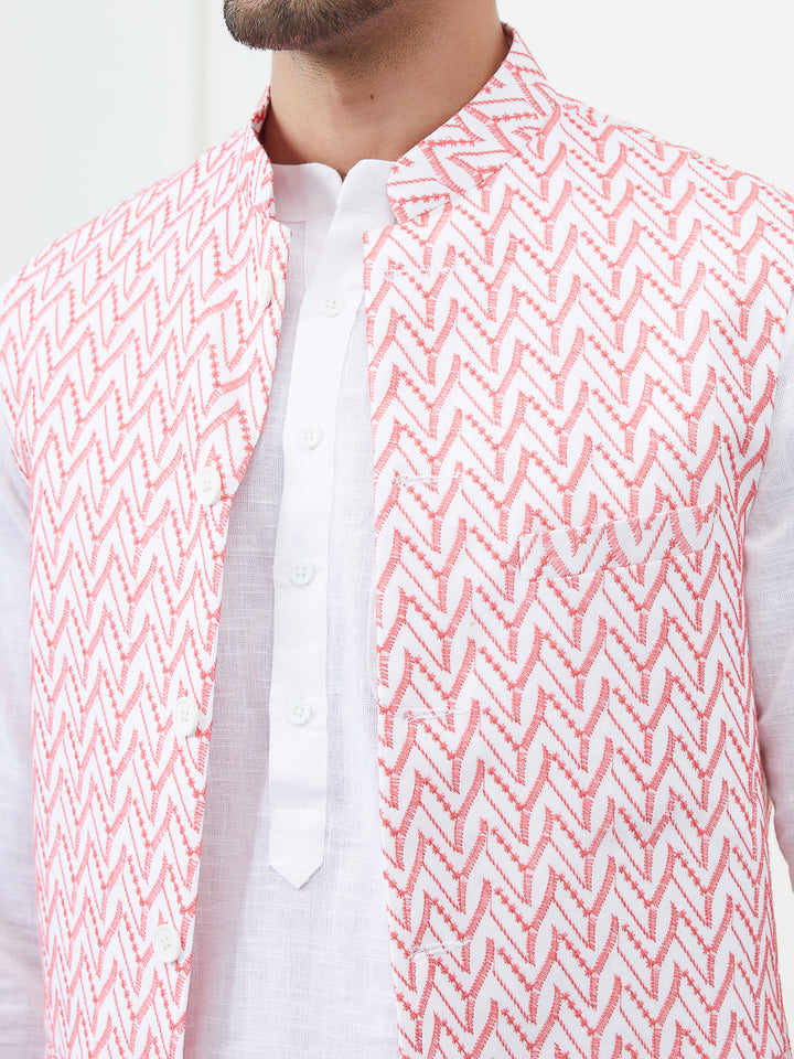 Pure Cotton Embroidered Nehru Jacket