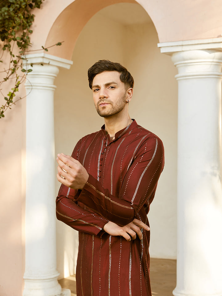 Sequins Embroidered Pure Chanderi Silk Straight Kurta with Pyjama