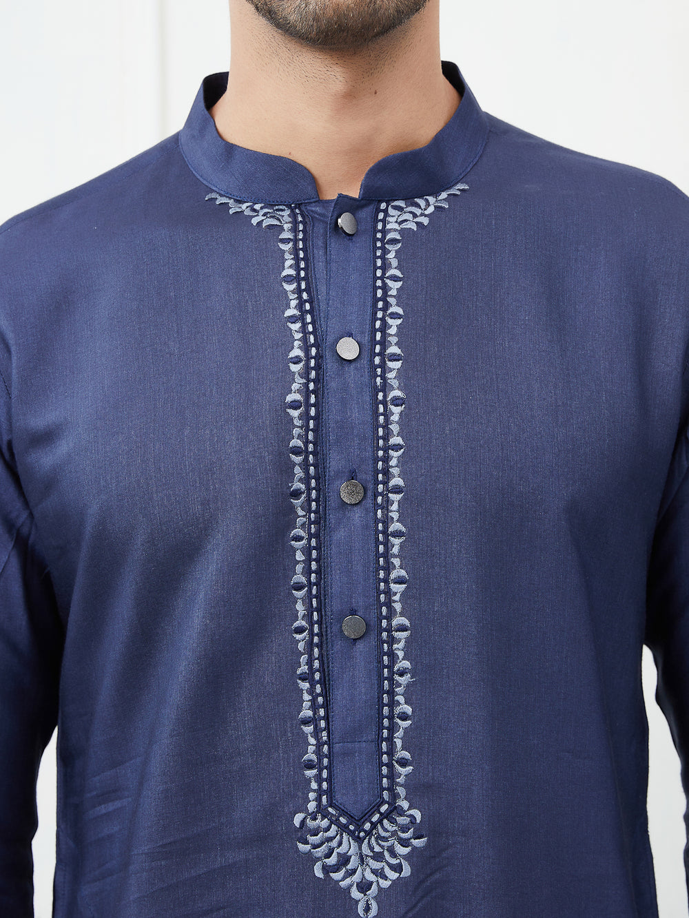 Solid Cotton Silk Straight Kurta with Pyjama – Blue
