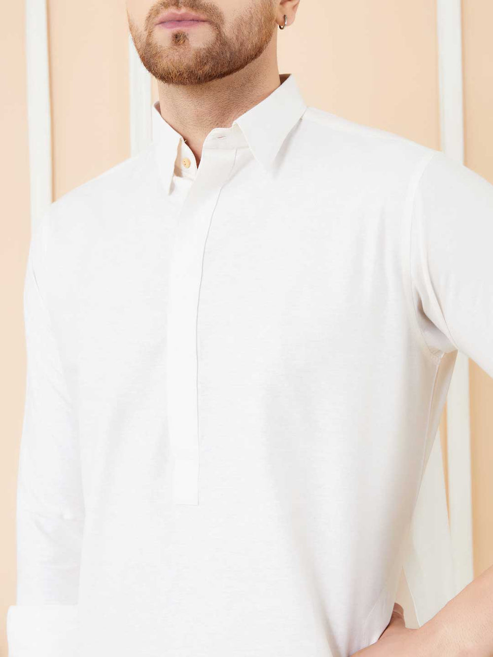 Off White Cotton Solid Pathani Kurta with Pyjama – Off-White