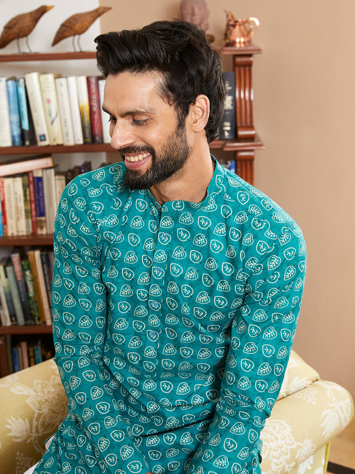 Leaf Printed Pure Cotton Straight Kurta