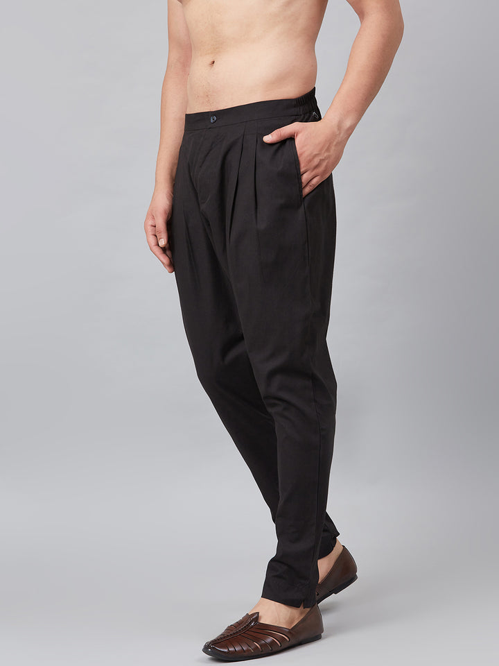 Combo Pack of 2: Black Solid Cotton Trouser Pants