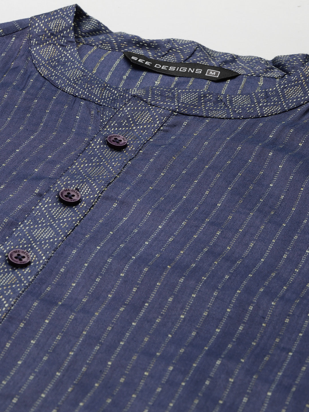 Men Purple & Beige Woven Design Thread Work Kurta With Pyjama