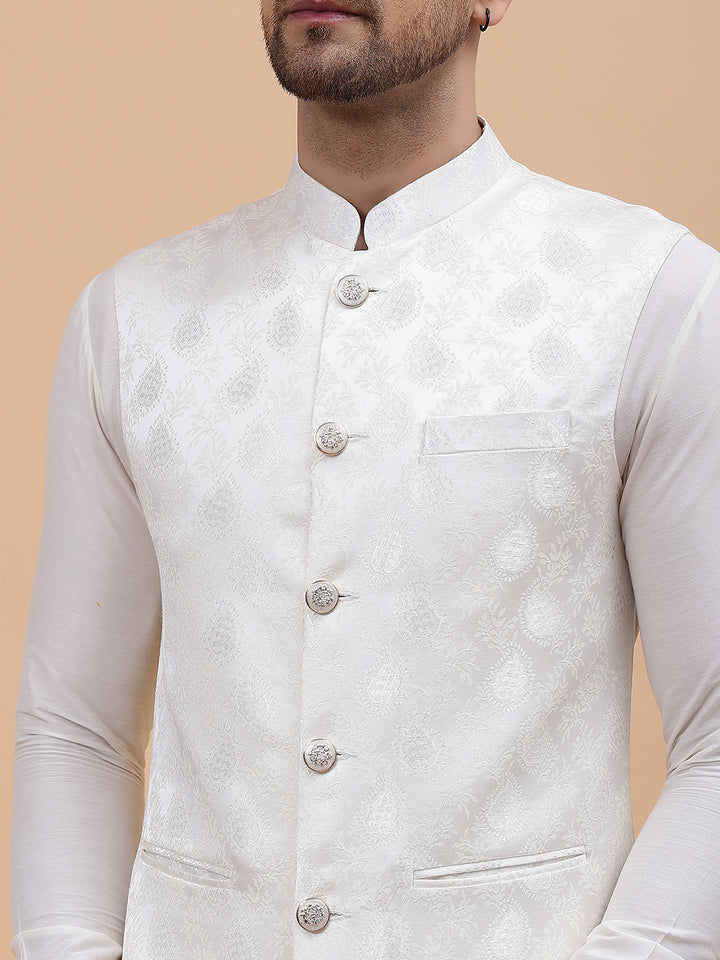Pure Silk Kurta & Pyjama with Woven Jacquard Nehru Jacket