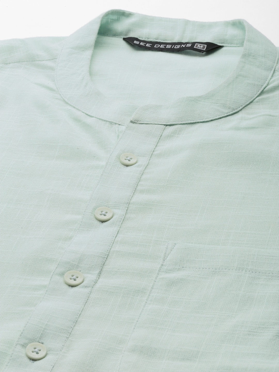 Men Sky Blue Cotton Slub Straight Kurta with Pyjama