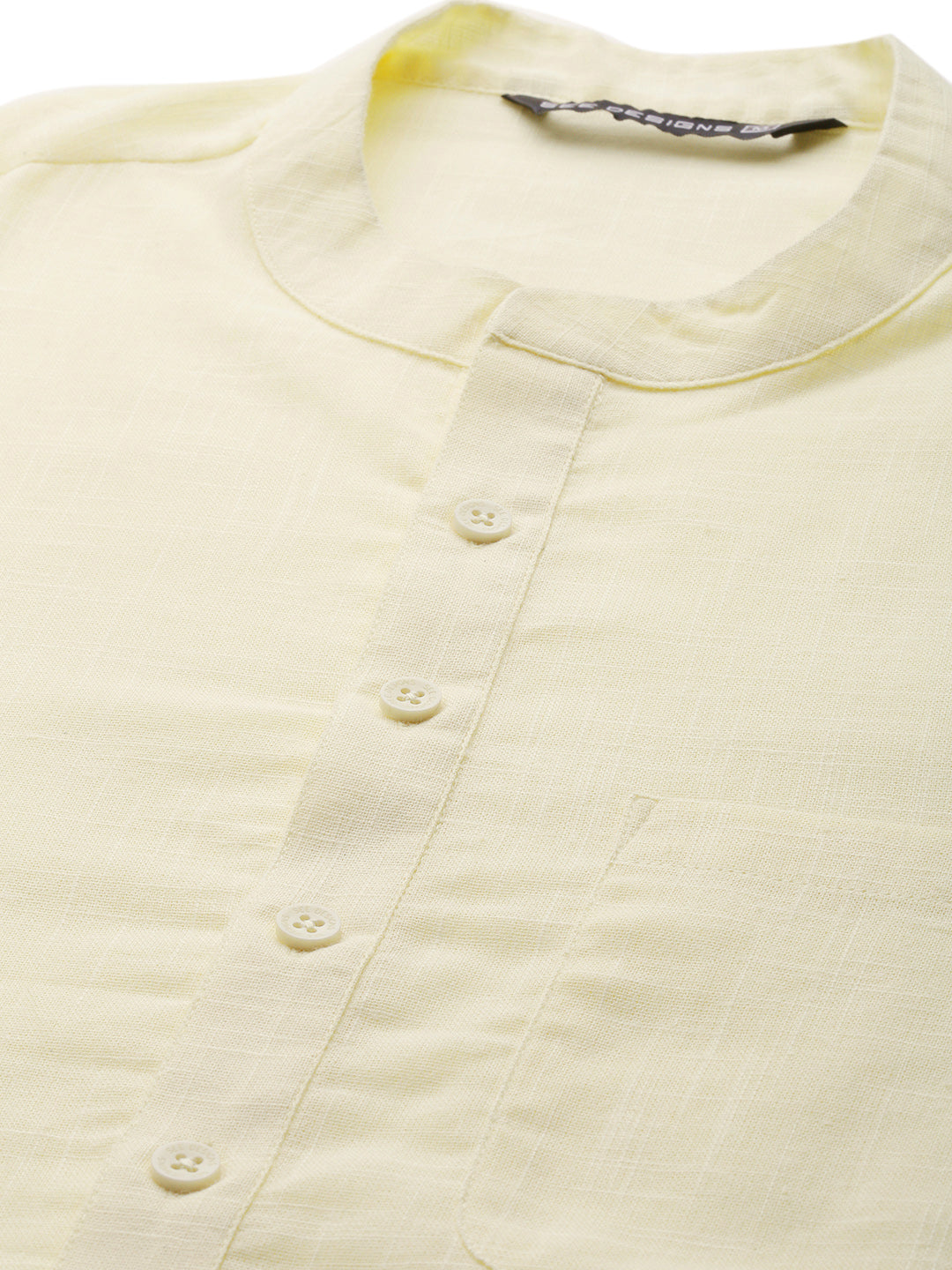 Men Cream Cotton  Straight Kurta with Slub Effect With Pyjama