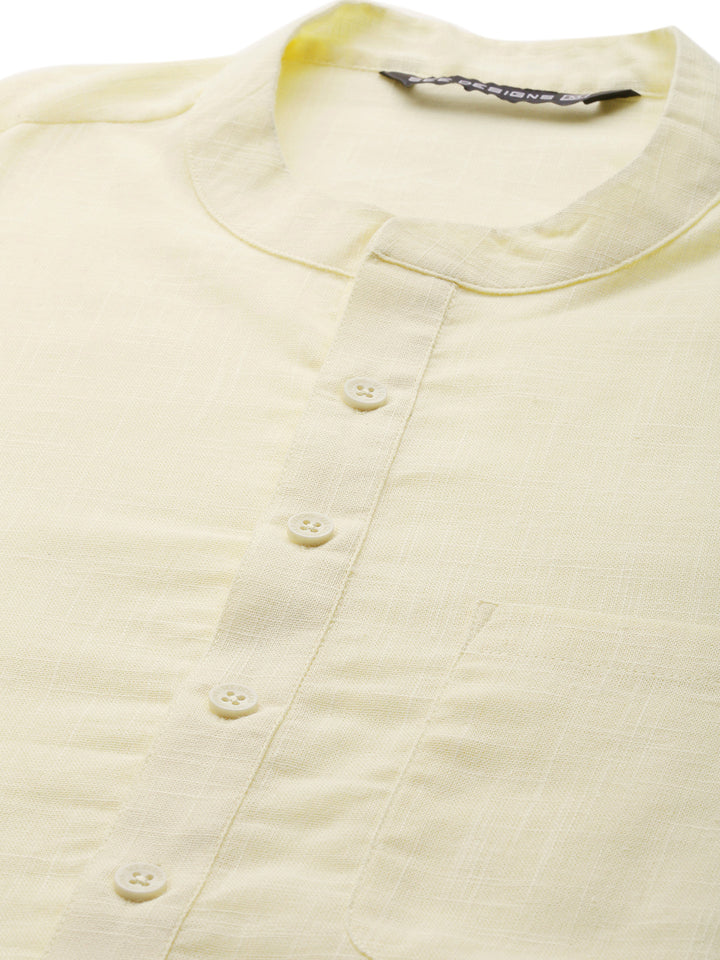 Men Cream Cotton  Straight Kurta with Slub Effect With Pyjama