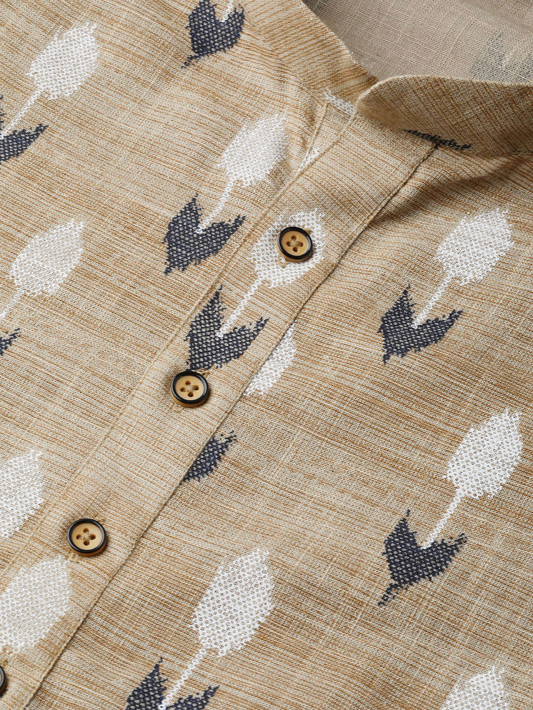 Beige Printed Straight Kurta With Pyjama