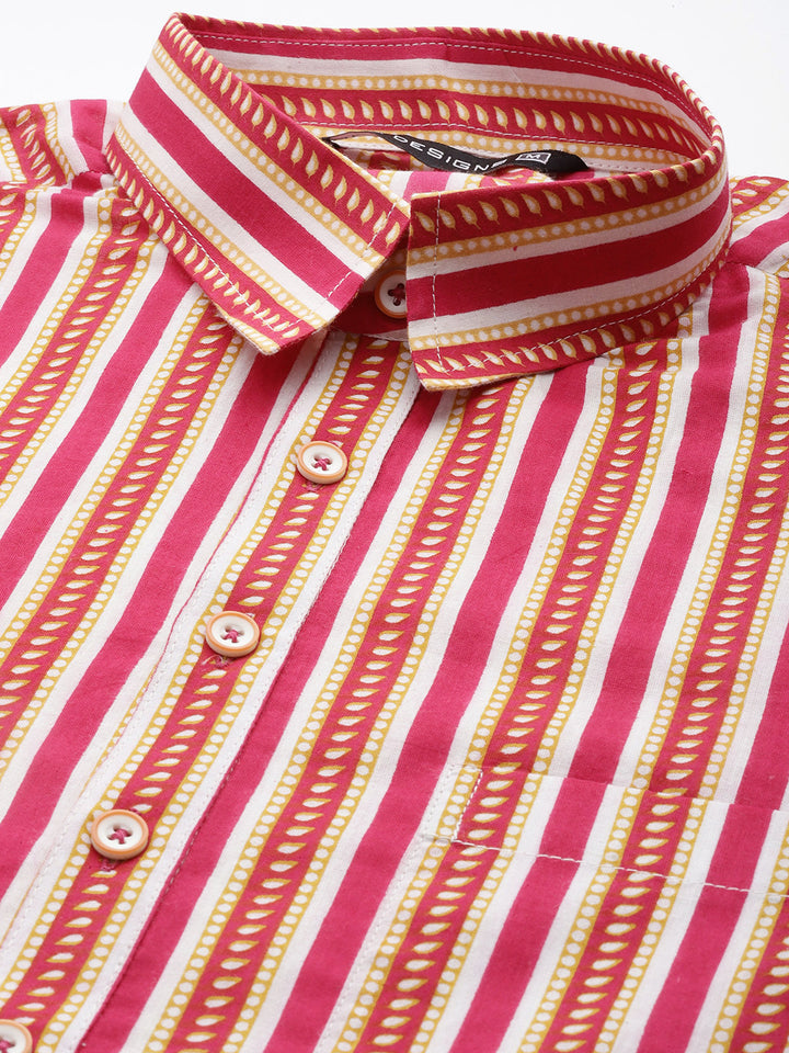 Men Fuchsia Pink Regular Pure Cotton Pathani Kurta with white Salwar