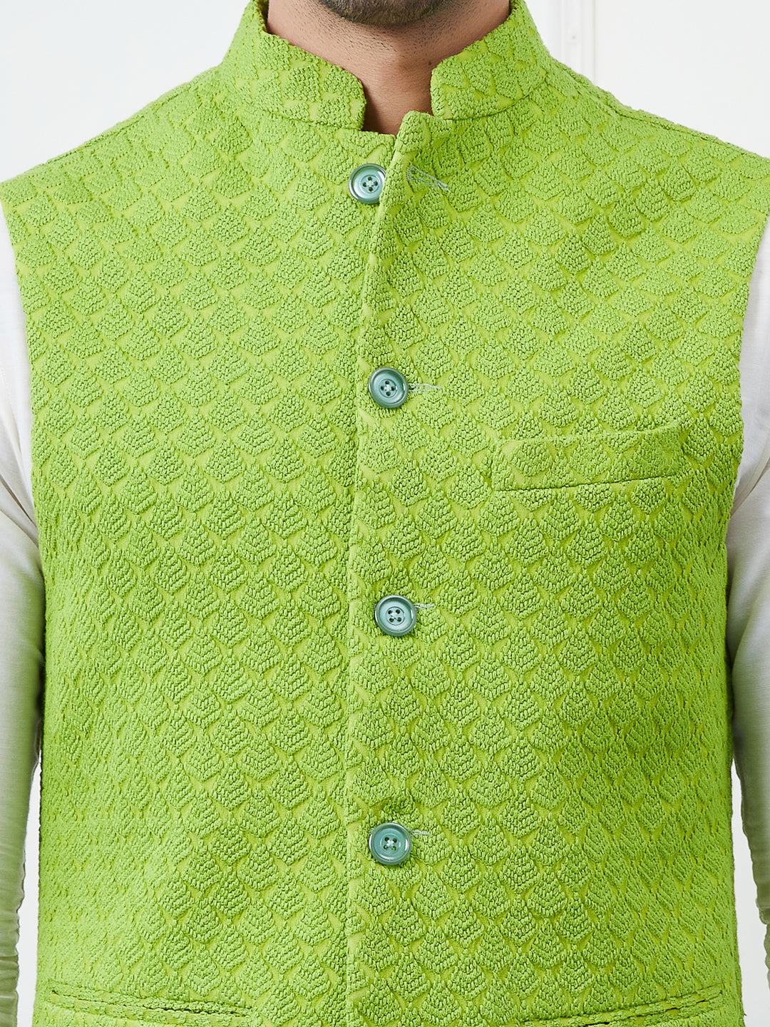 Pure Cotton Straight Kurta & Pyjama with Embroidered Nehru Jacket