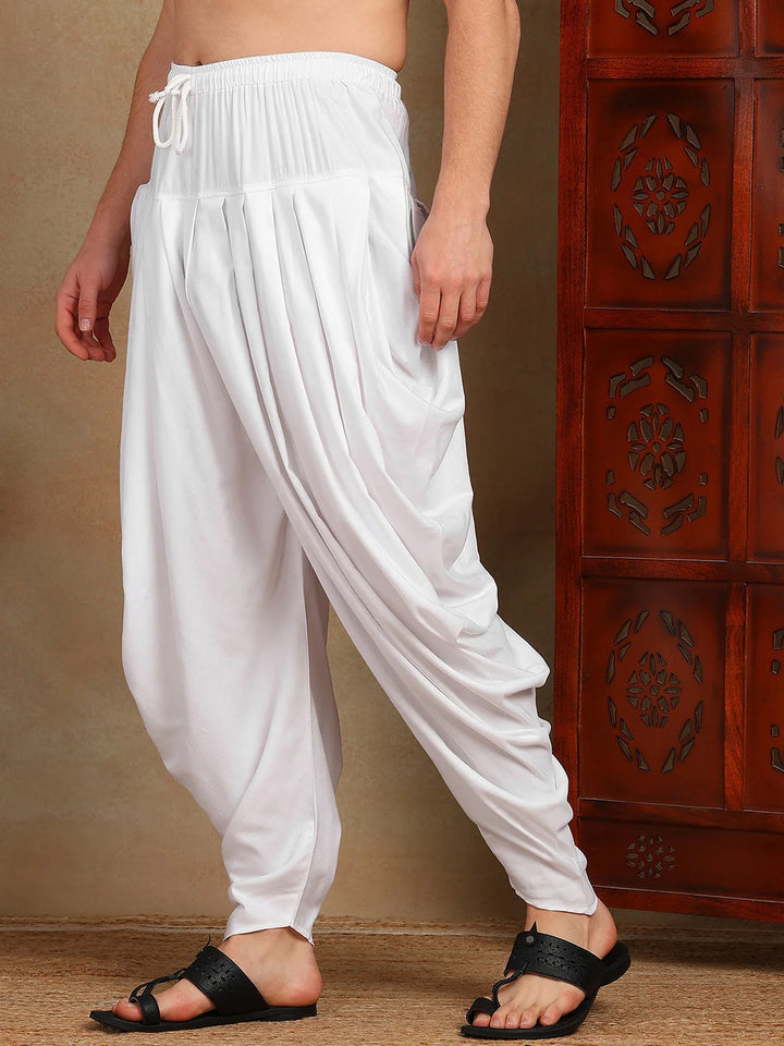 Men White Solid Dhoti Salwar