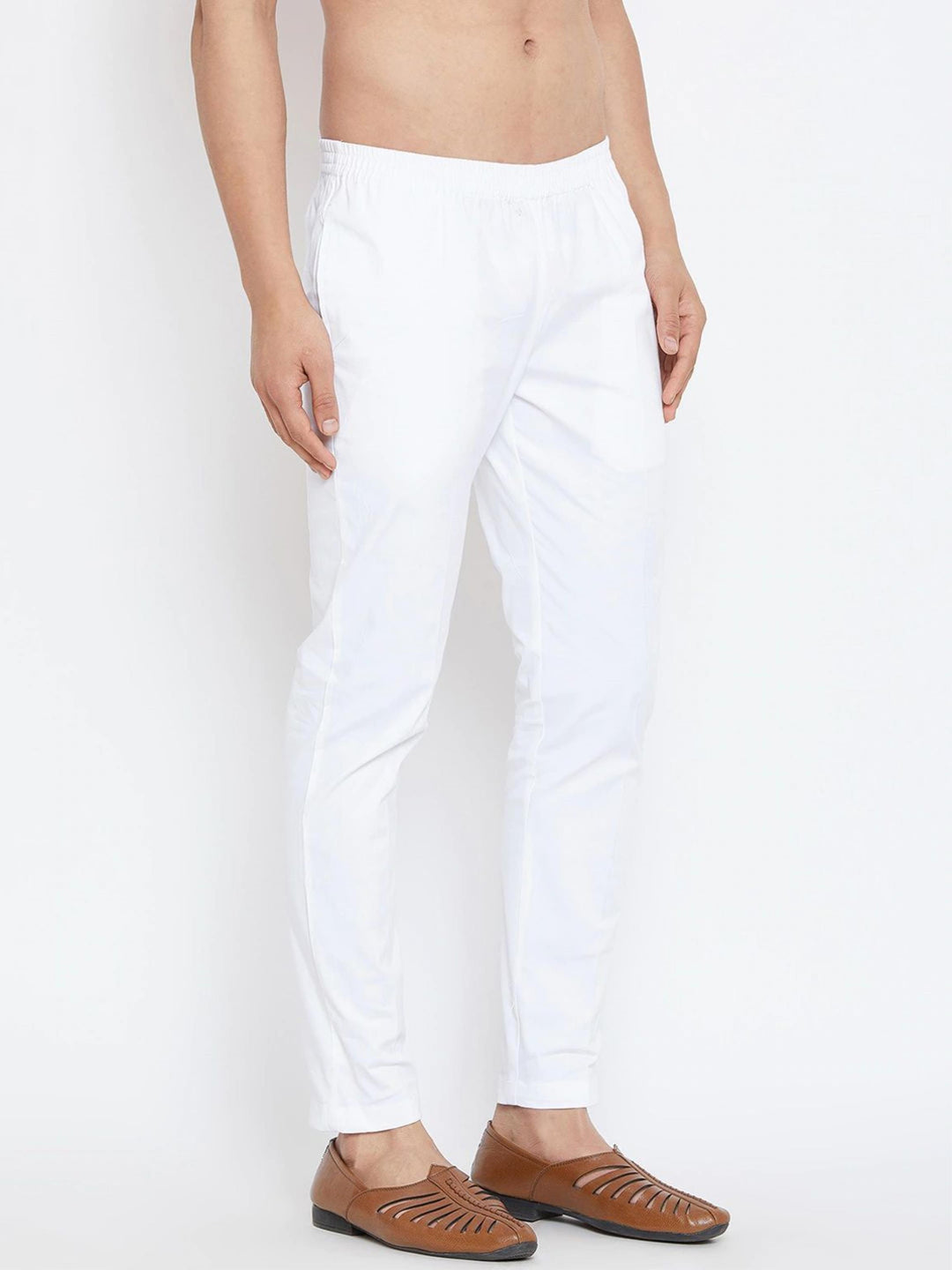 Combo Pack of 2: White Solid Cotton Pyjama and Cotton Trouser