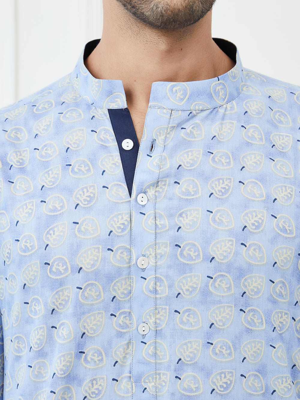 Printed Pure Cotton Straight Kurta with Pyjama – Blue