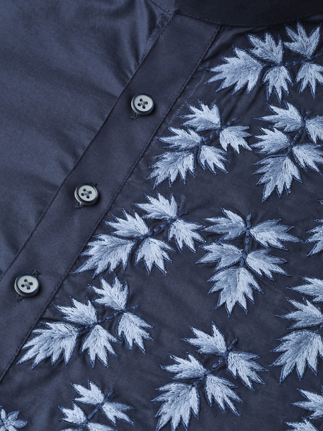 Navy Blue Embroidered Straight Kurta With Pyjama