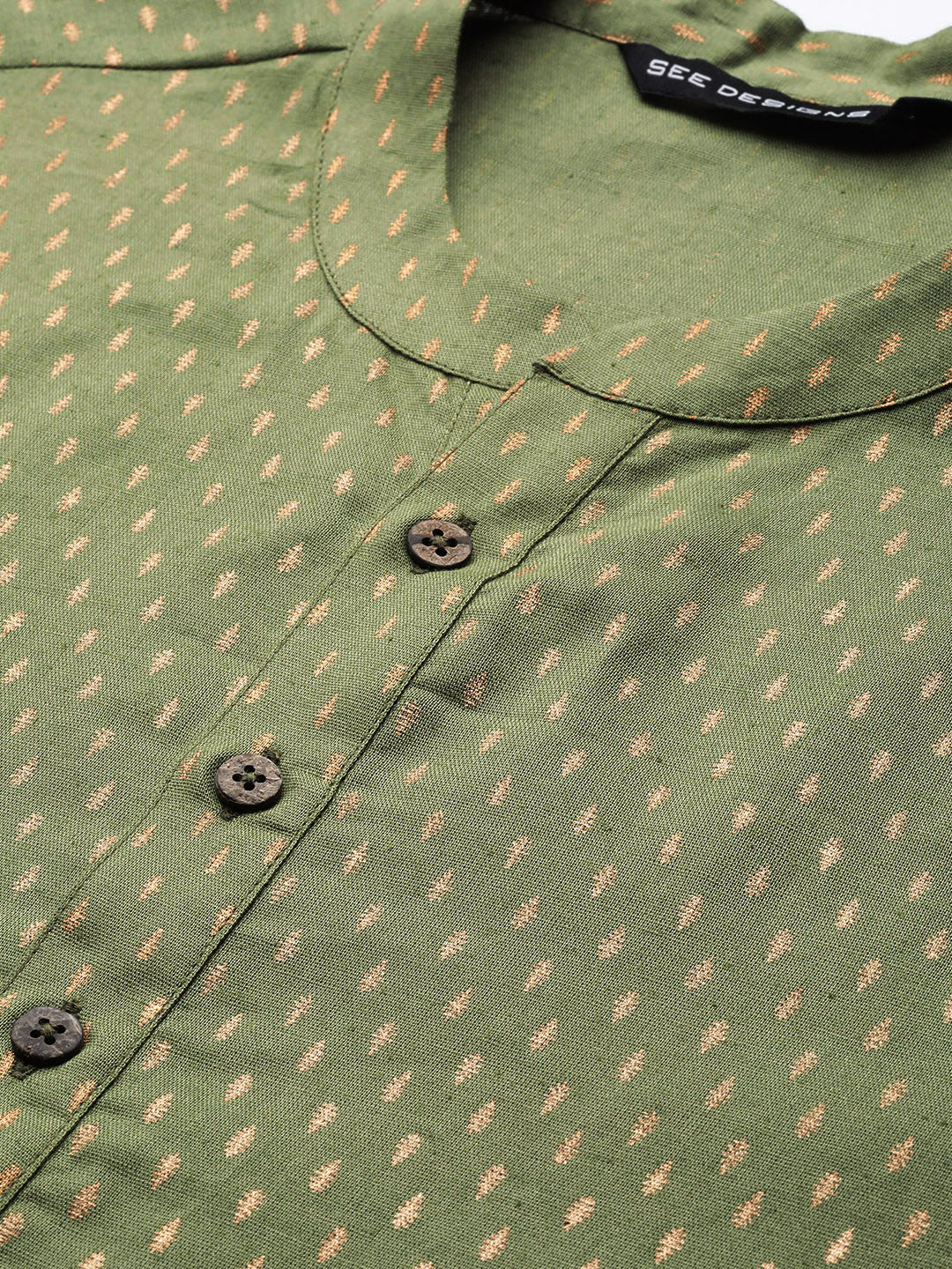 Men Green & Gold Stripe Printed Straight Kurta With Pyjama