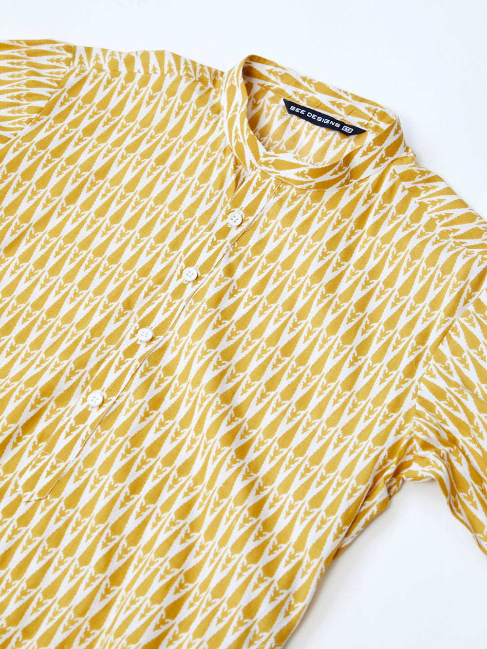 Yellow Printed Pure Cotton Straight Kurta with Pyjama – Yellow