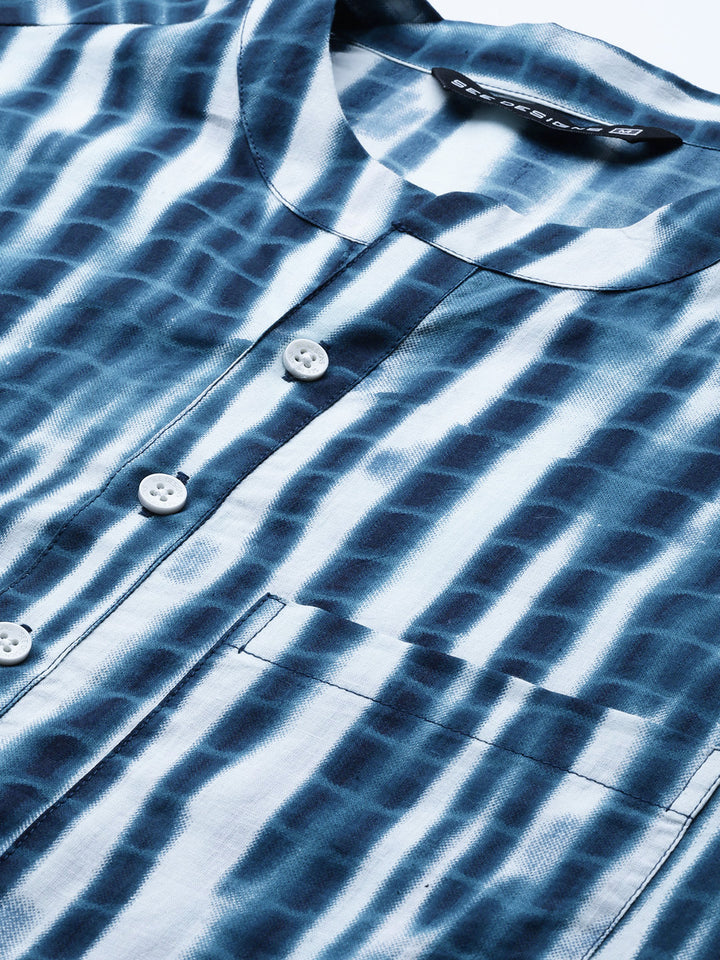 Men Blue Multi Tie and dye Print Design Straight Kurta With Pajama