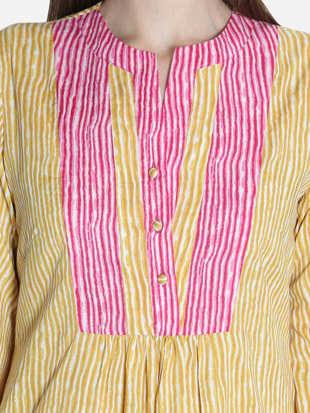 Women Mustard And Off White Printed Dress