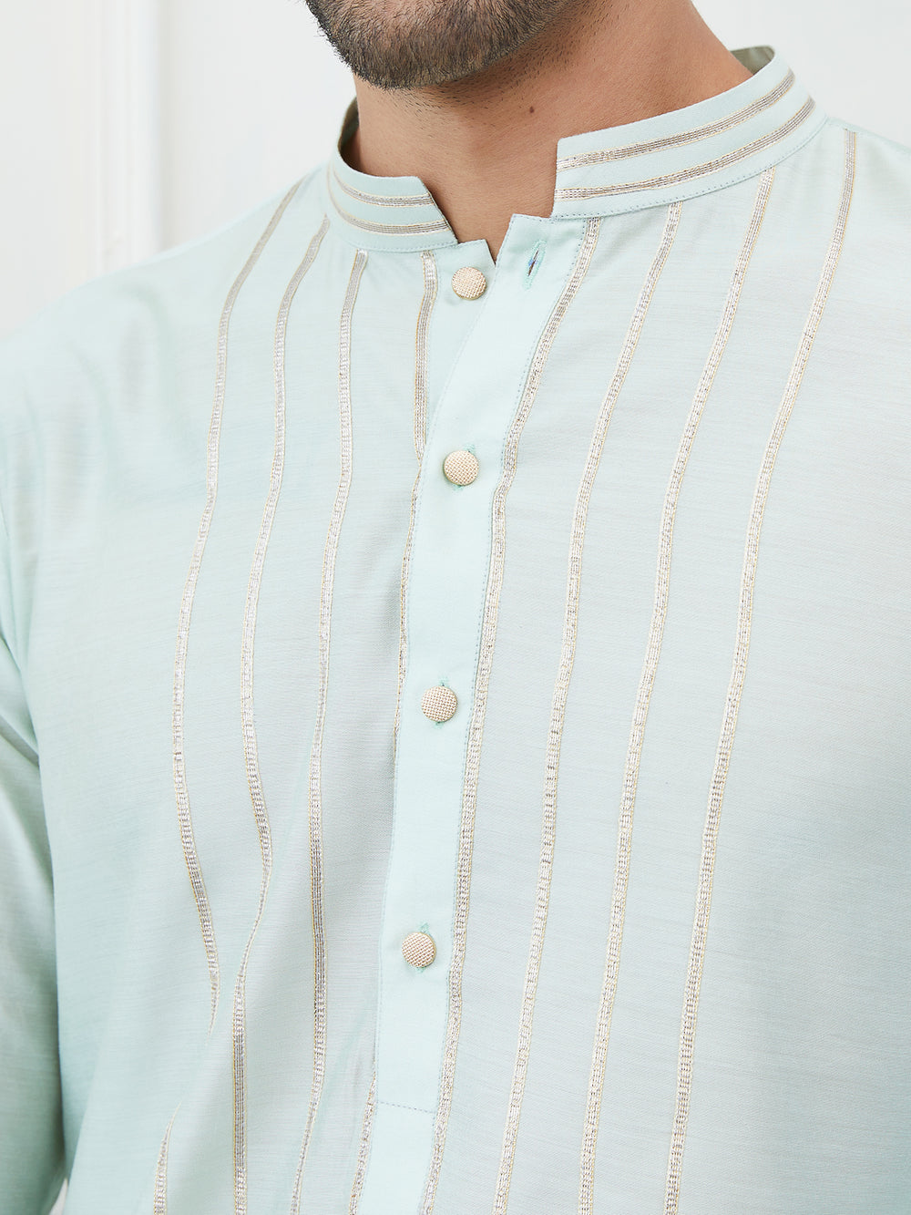 Solid Pure Cotton Straight Kurta with Gota Neck Design and Pyjama – Green