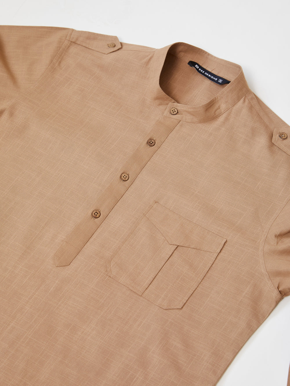 Light Brown Cotton Slub Pathani kurta with Salwar – Brown