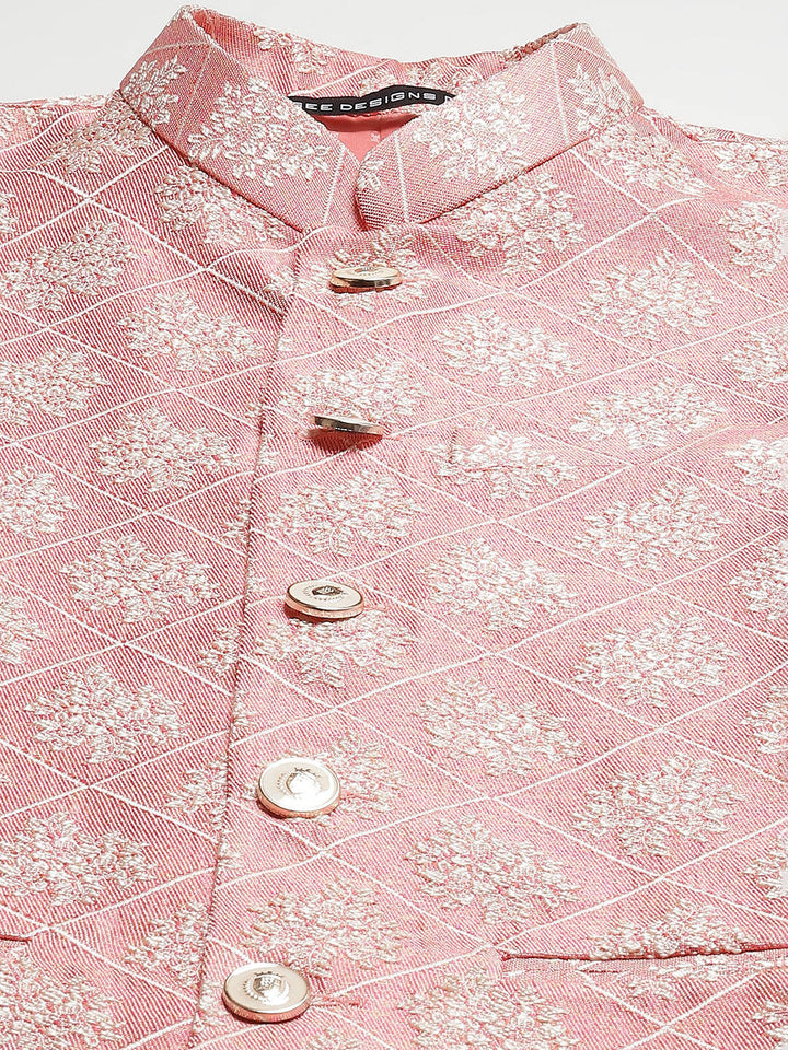 Solid Kurta With Pyjama & Jacquard Nehru Jacket