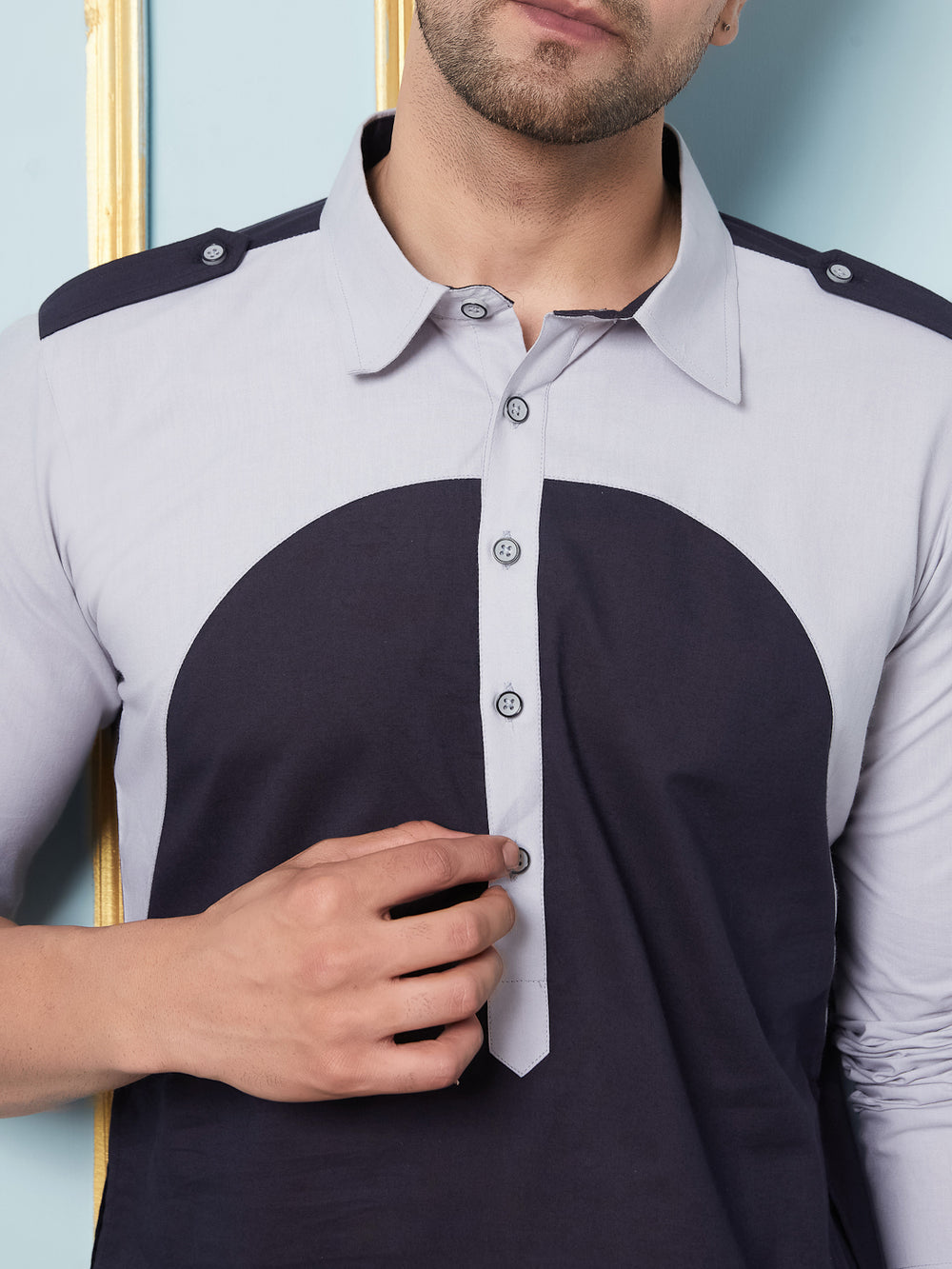 Navy Blue Solid Straight Kurta With Pyjama – Navy Blue