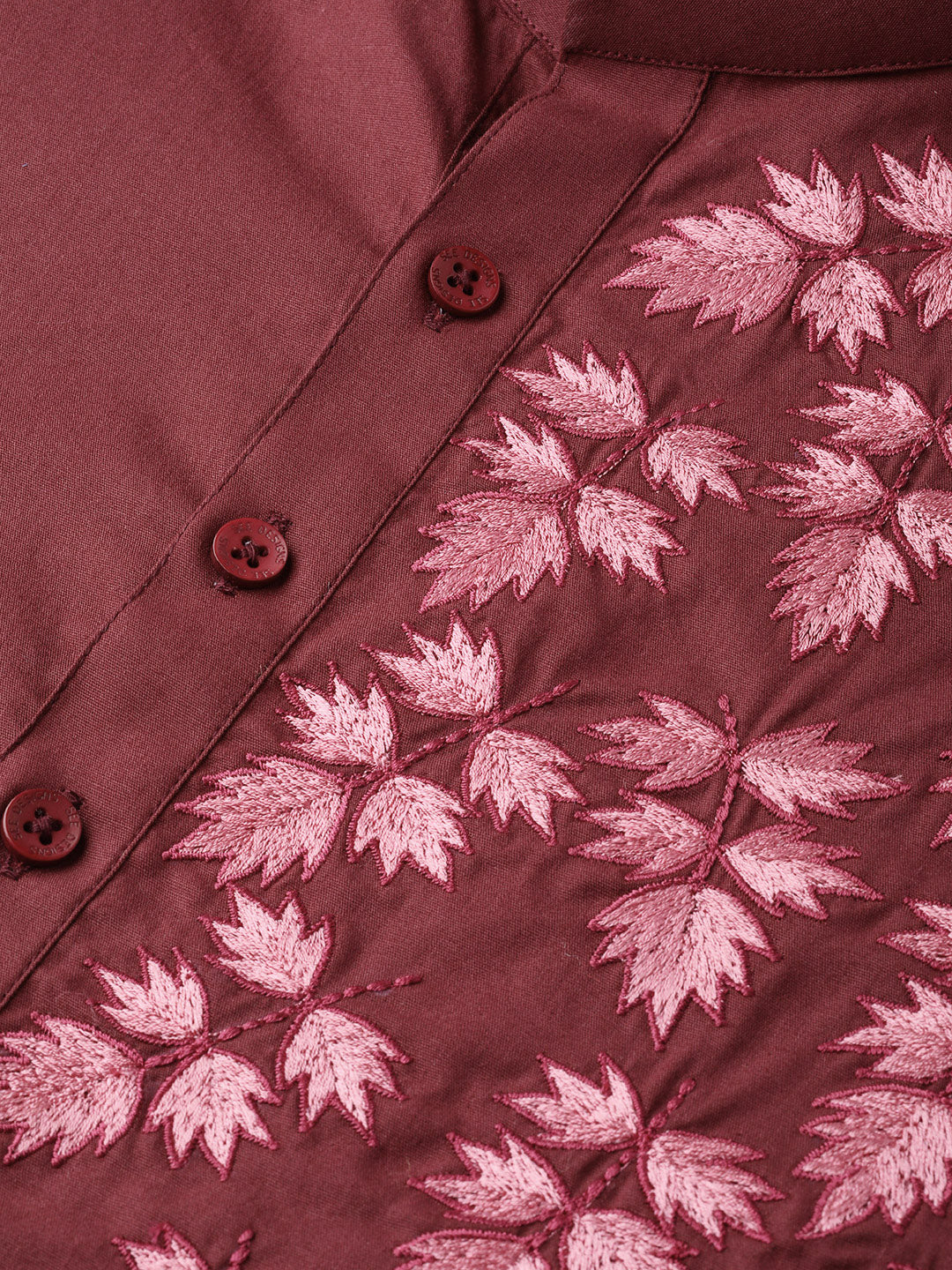 Burgundy Embroidered Straight Kurta With Pyjama