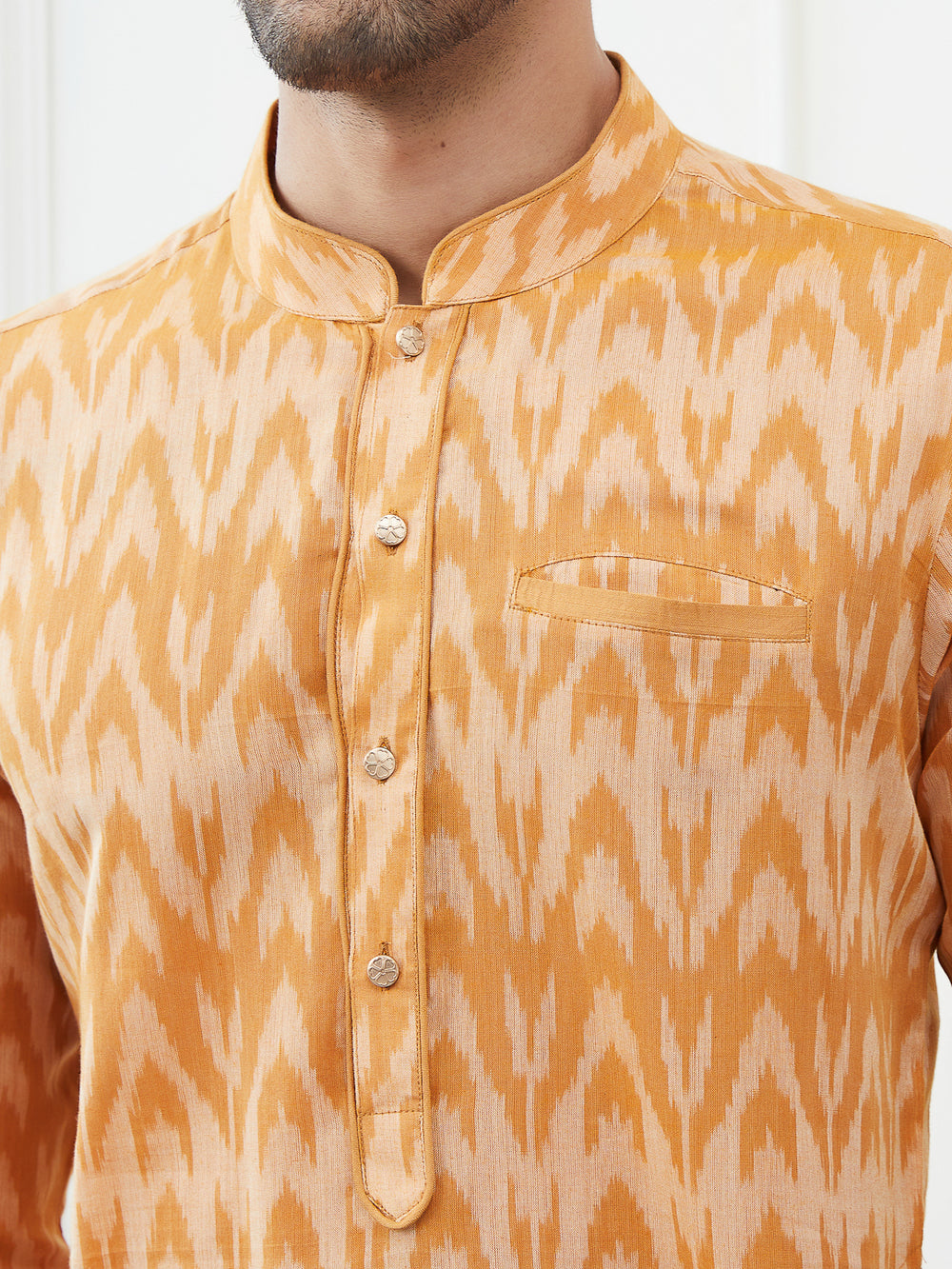 Printed Pure Cotton Straight Kurta with Pyjama – Orange