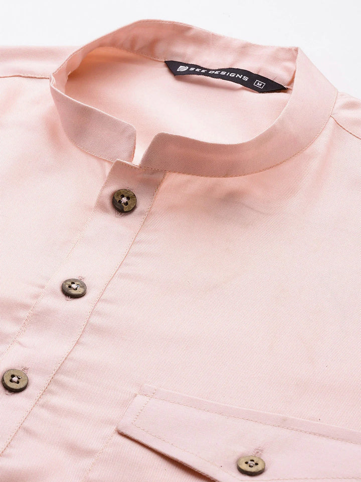 Men's Pink Rayon Solid Pathani Set