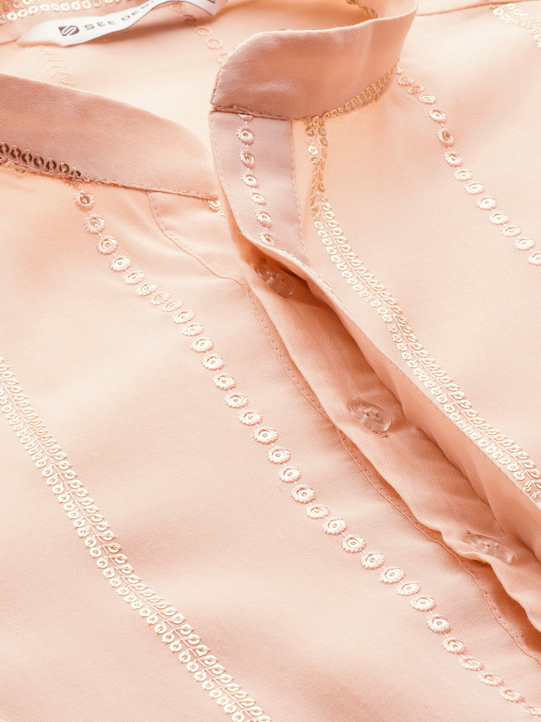 Men’s Light Pink Chanderi Silk Kurta with Embroidery and Sequins, Paired with Pyjama