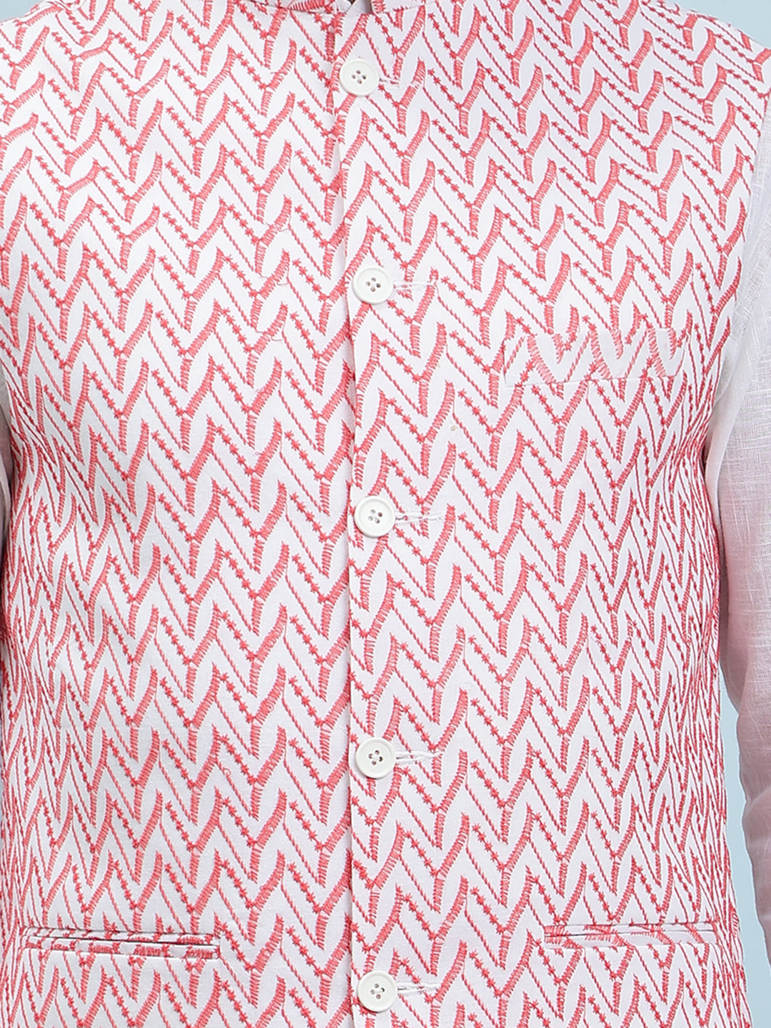 Pure Cotton Straight Kurta & Pyjama with Embroidered Nehru Jacket