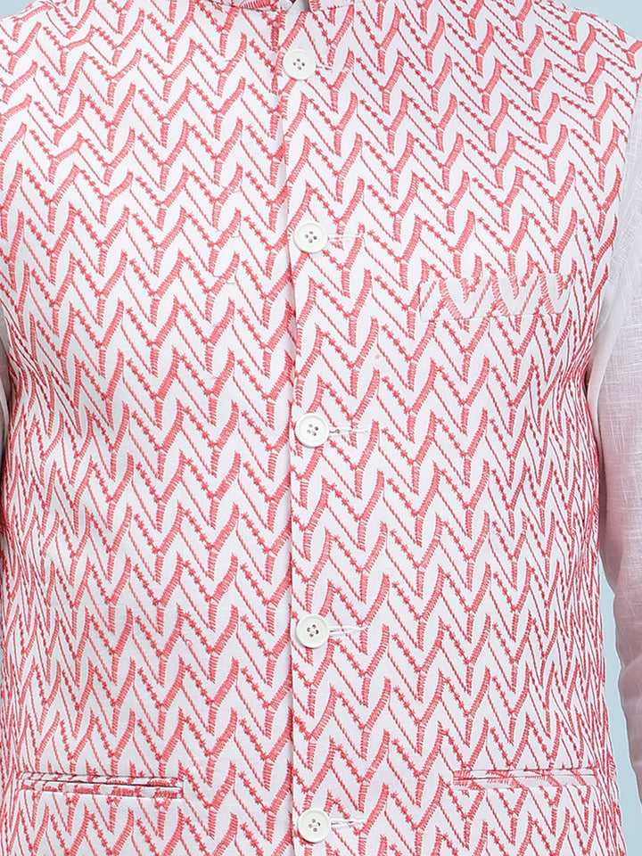 Pure Cotton Straight Kurta & Pyjama with Embroidered Nehru Jacket