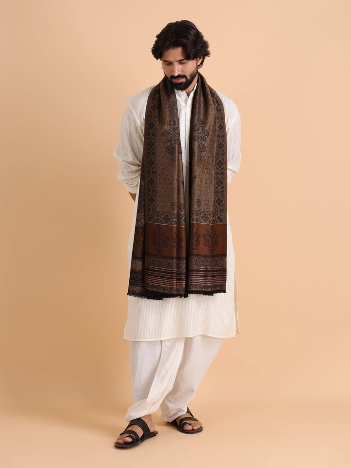 Reversible Fusion, Floral Design Shawl for Winter - Black