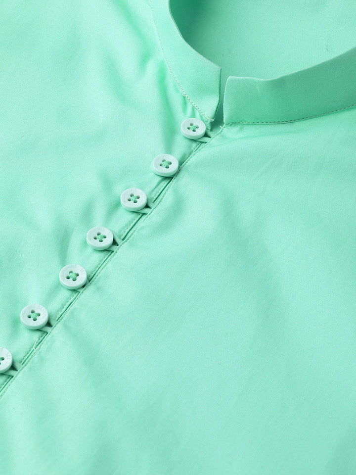 Sea Green Solid Asymmetrical Kurta With Pyjama