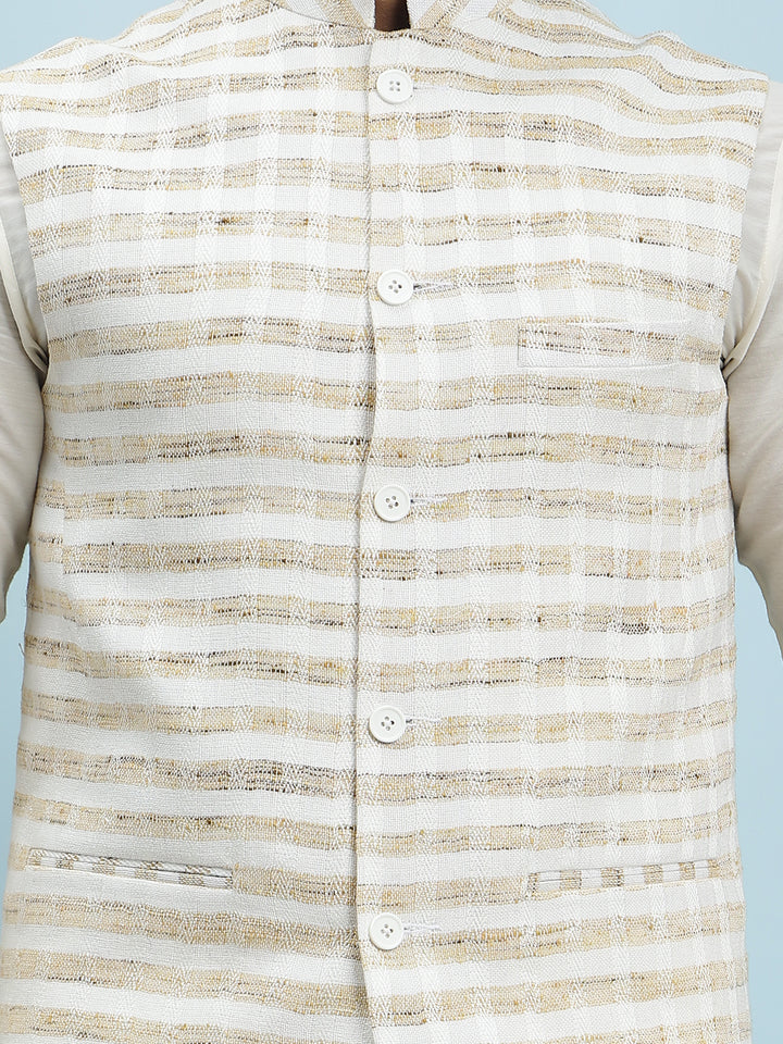Pure Silk Straight Kurta & Pyjama Set with Handwoven Nehru Jacket
