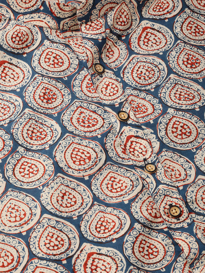Blue & Maroon Printed Straight Kurta