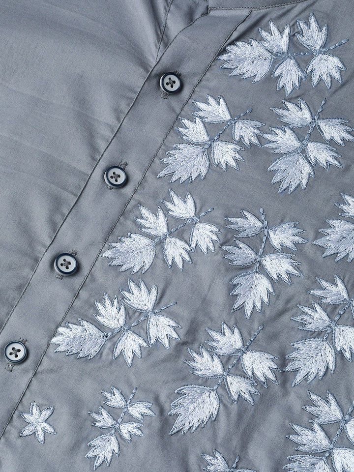 Grey Embroidered Straight Kurta