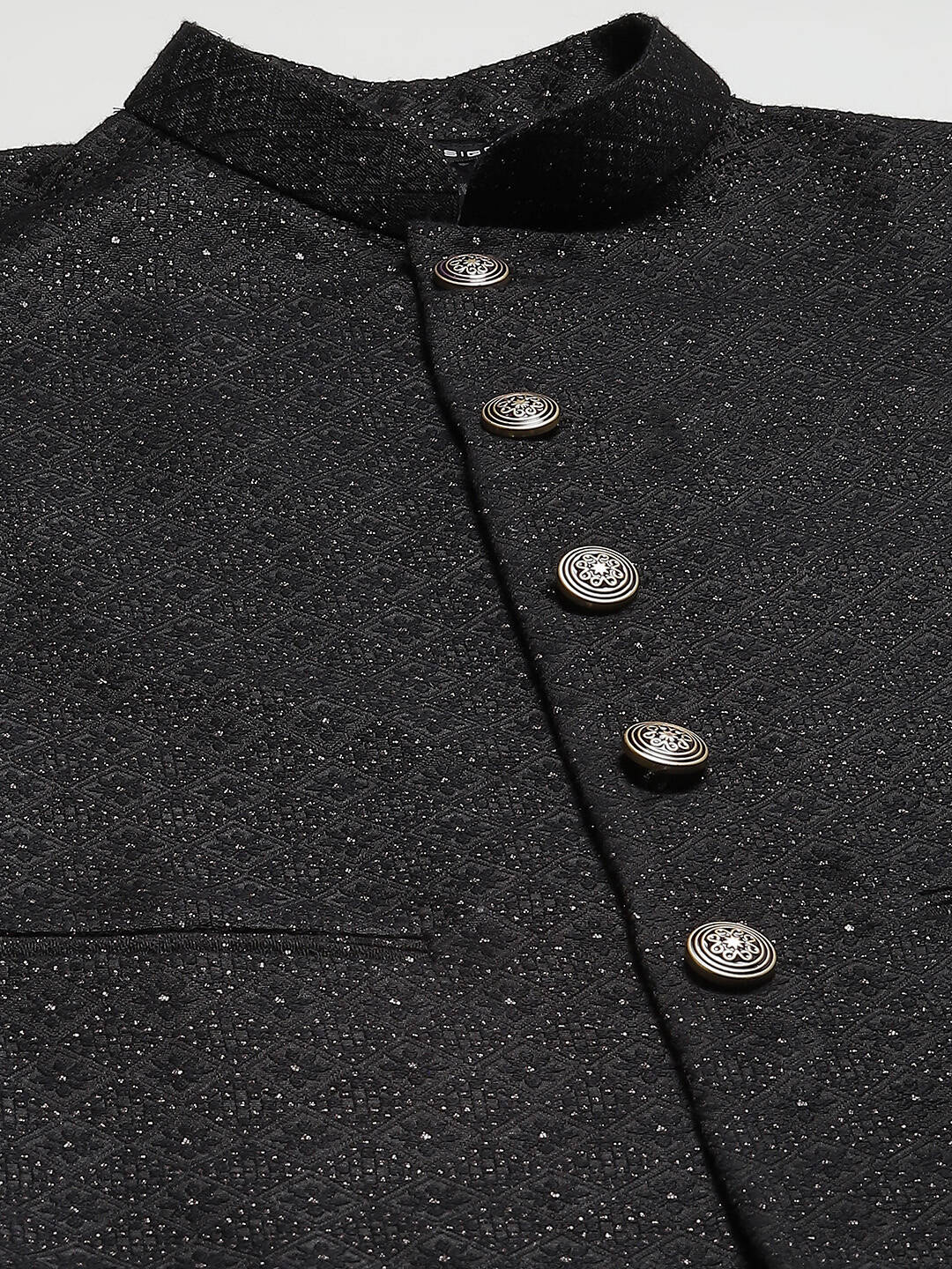 Men Black & White Woven Jacquard Neharu jacket