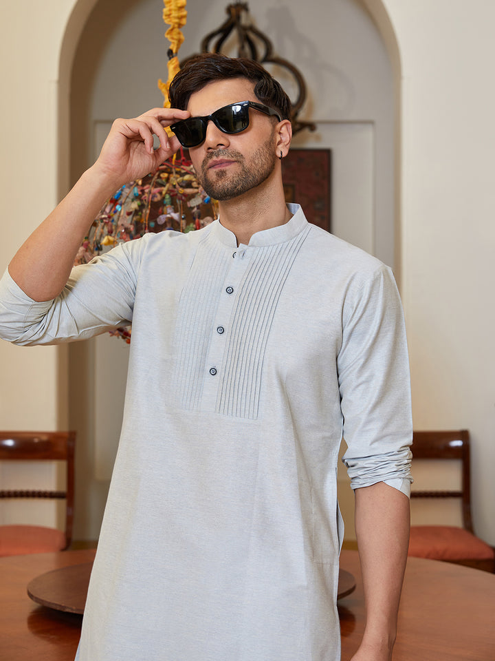 Pintuck Yoke Cotton Silk Straight Kurta