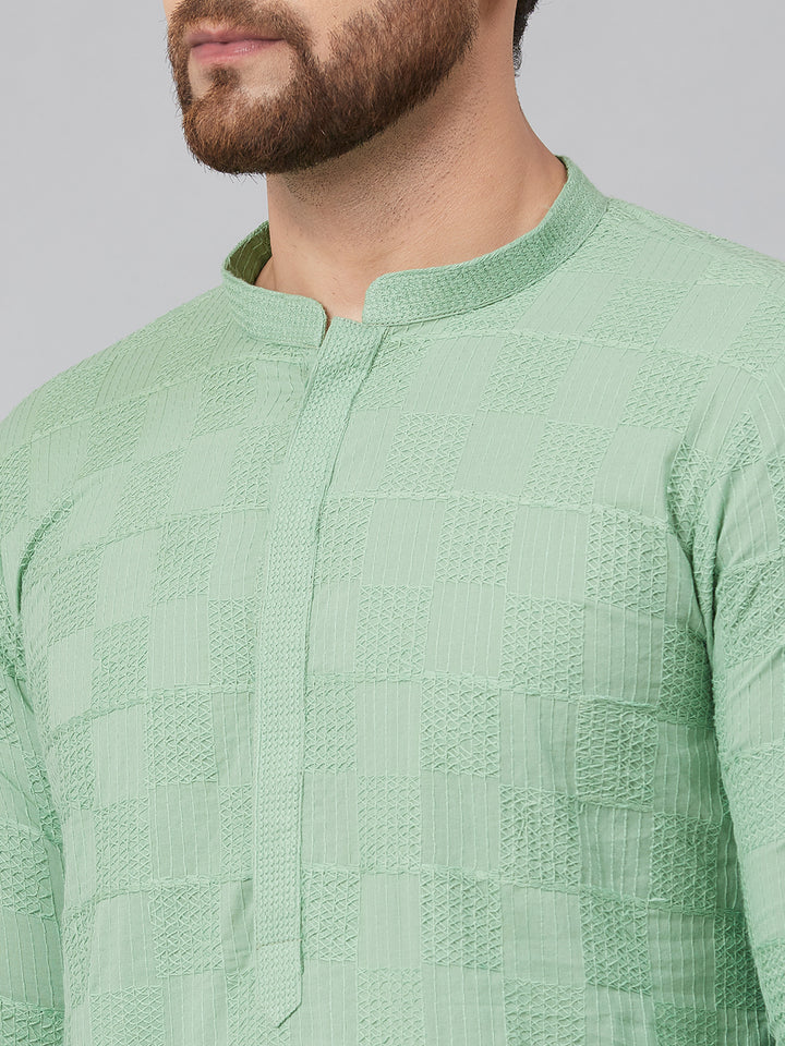 Men Green Chikankari Embroidered Woven Design Straight Kurta With Pyjama