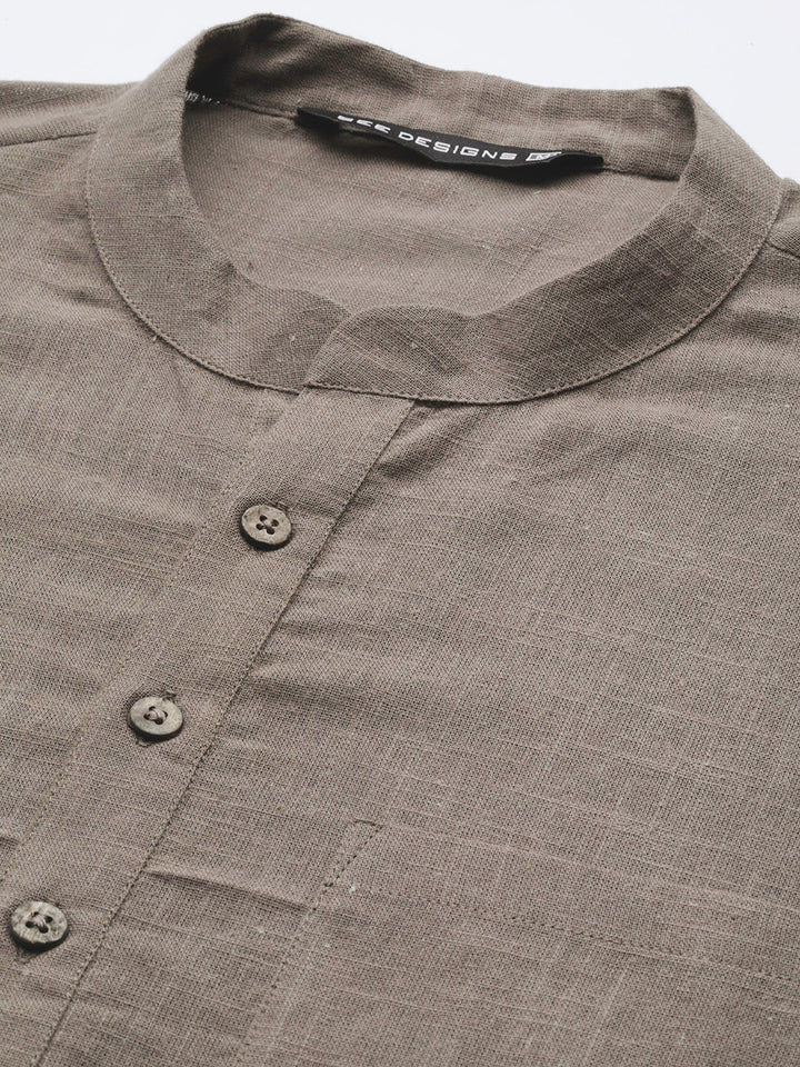 Men Brown Cotton Straight Kurta With Slub Effect