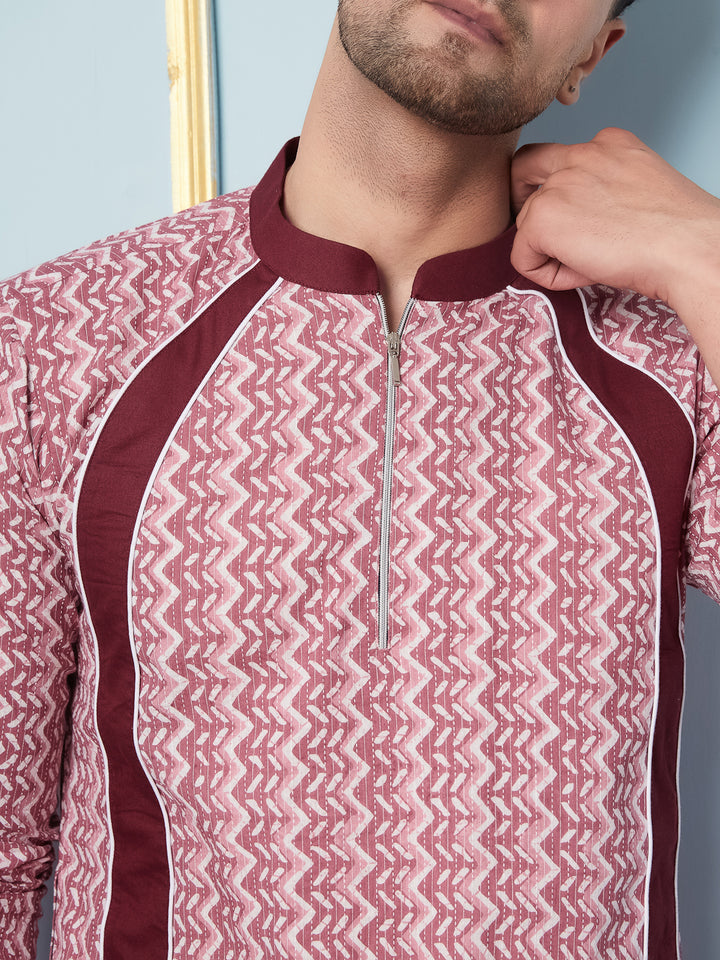 Pink Geometric Printed Kurta With Pyjama