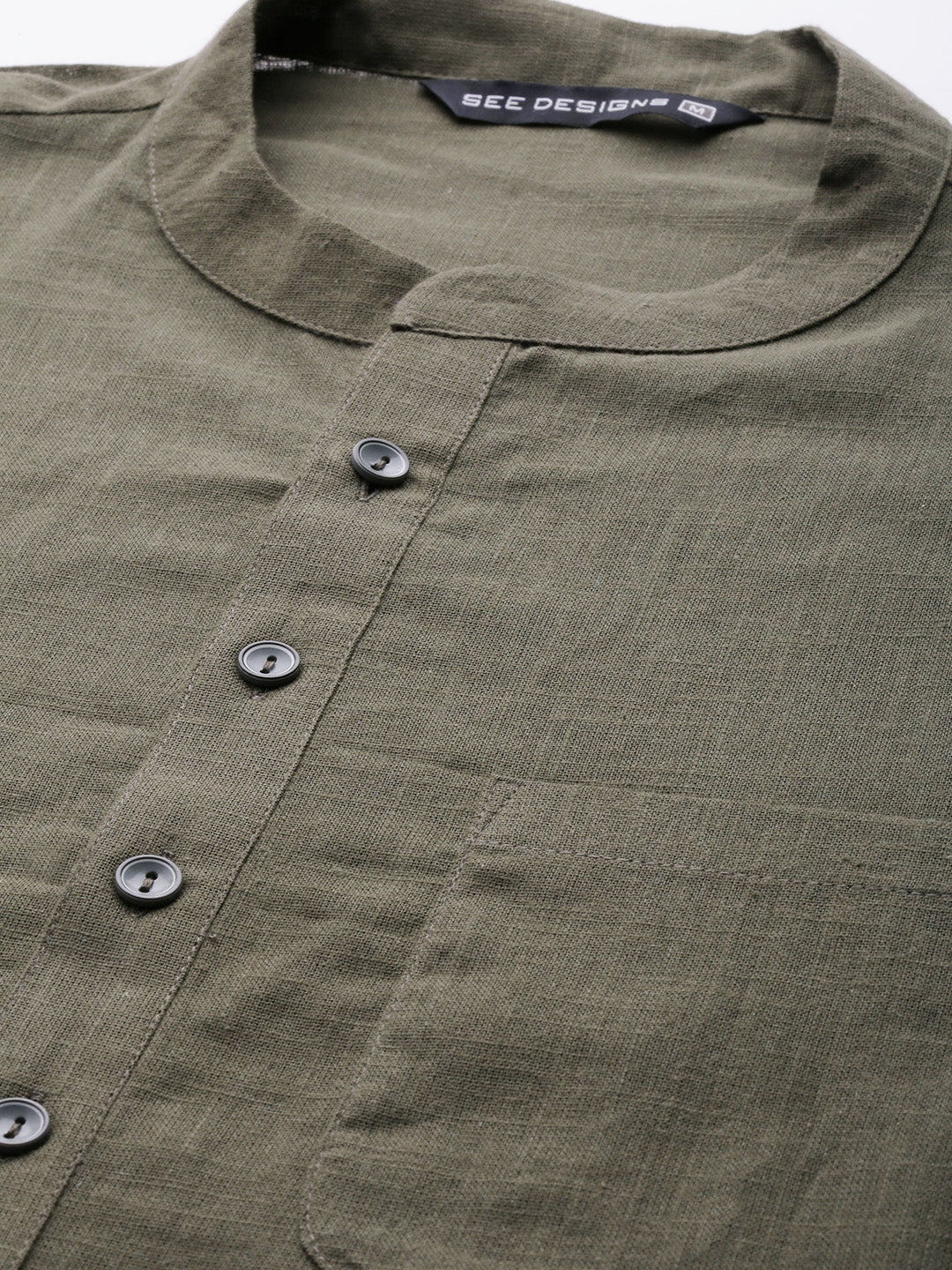 Men Khaki Cotton Slub Straight Kurta With Pyjama