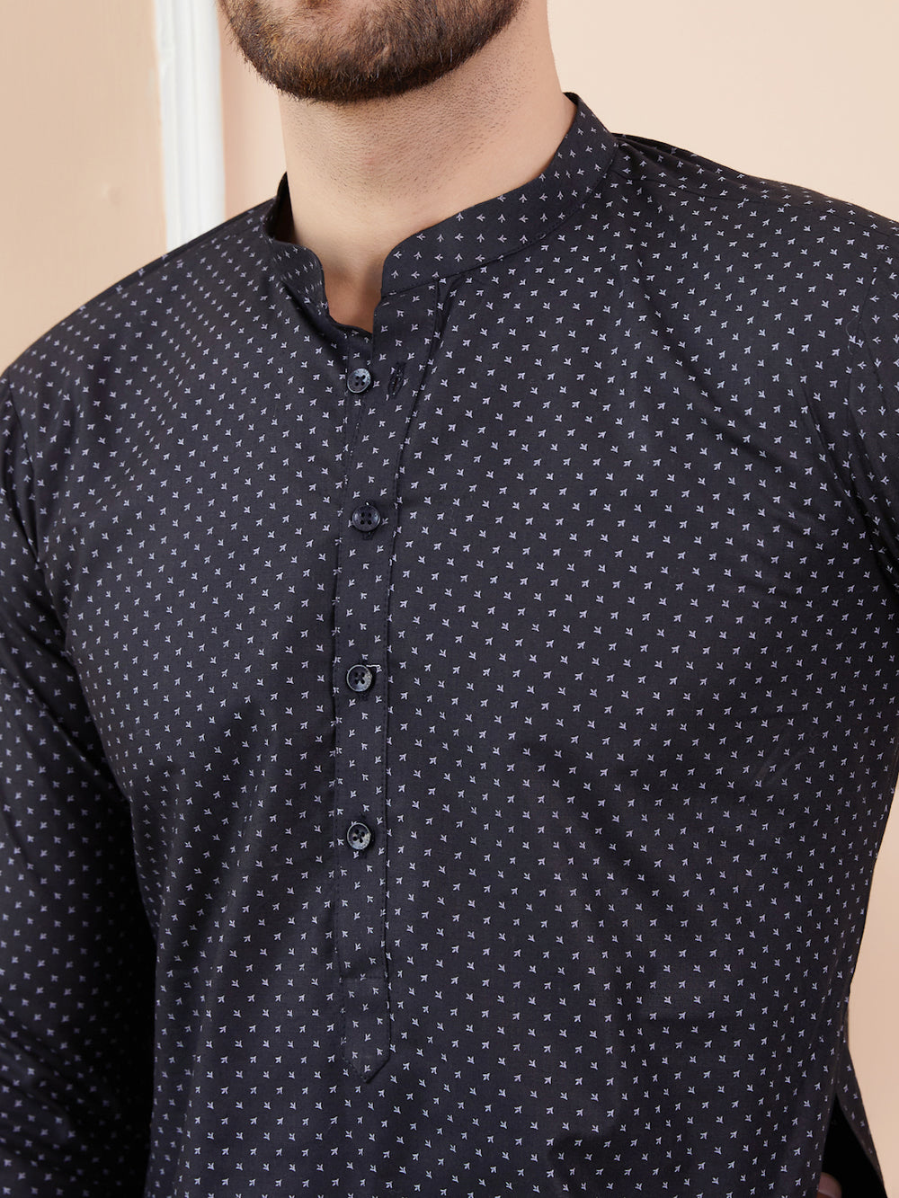 Black Printed Cotton Straight Kurta – Black
