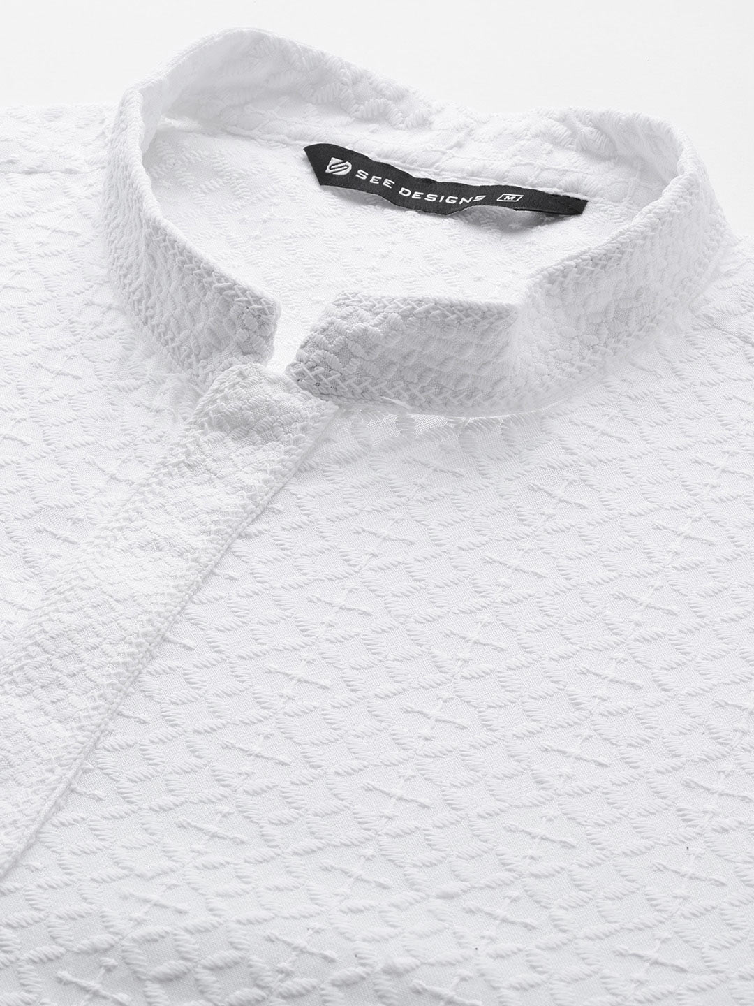 Men's White Embroidered Chikankari Pure Cotton Straight Kurta