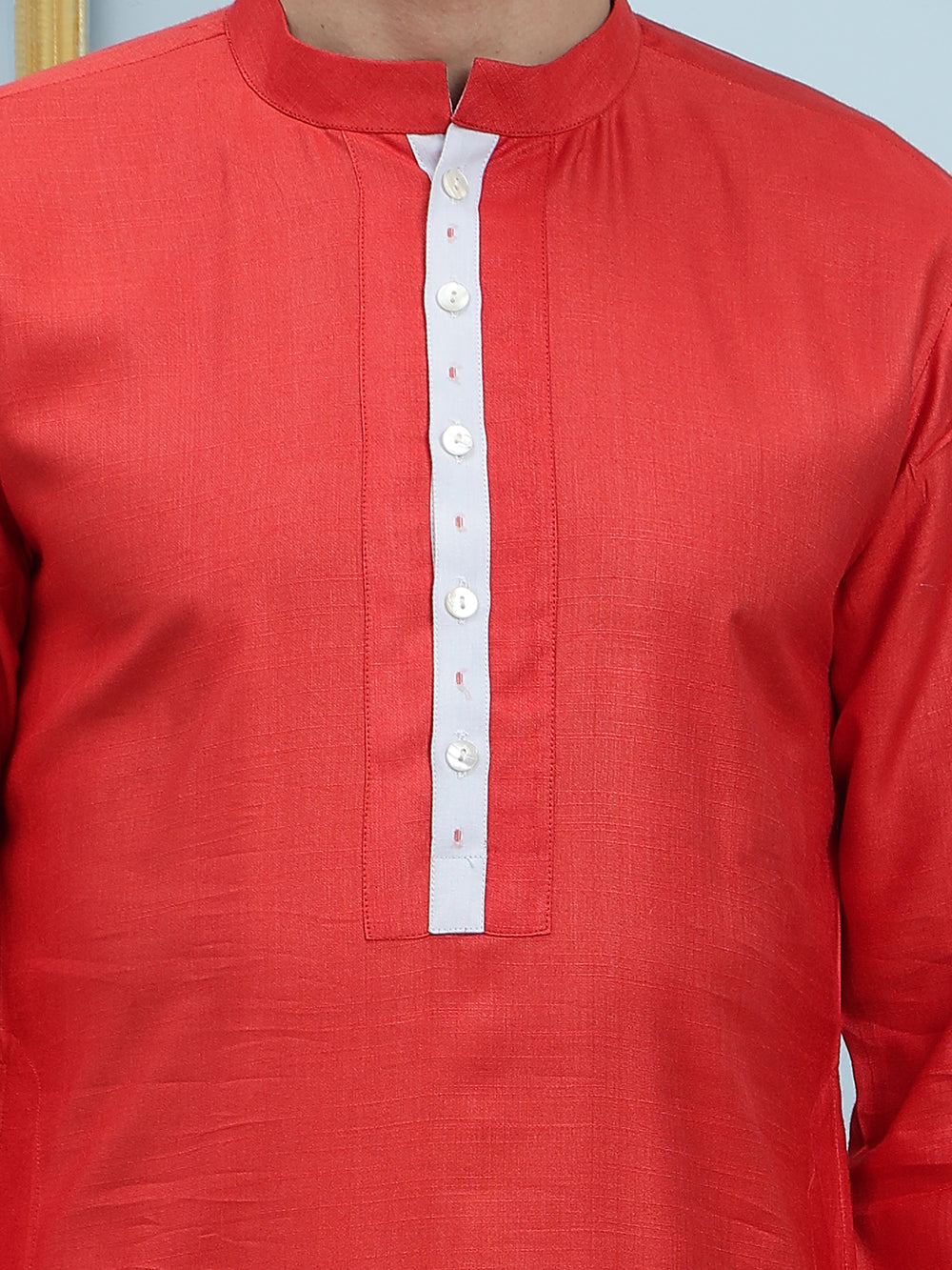 Solid Cotton Silk Straight Kurta with Pyjama – Orange