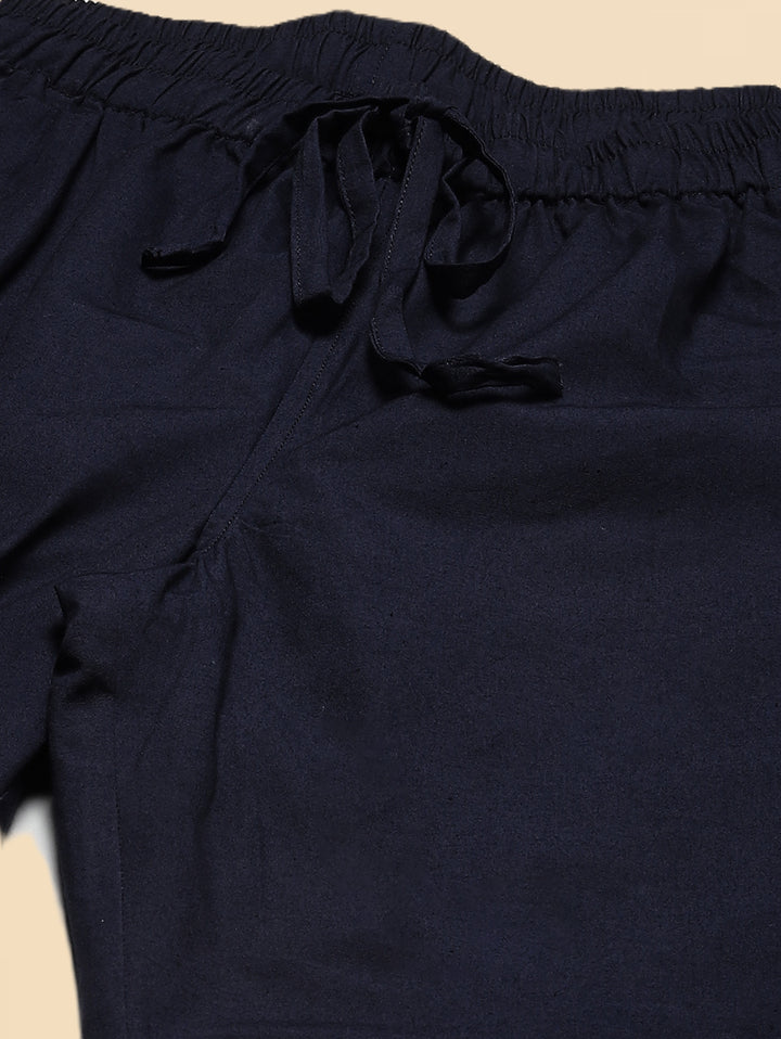 Men's Navy Blue Solid Cotton Pyjama