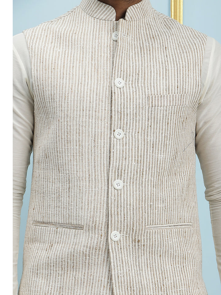 Pure Silk Straight Kurta & Pyjama Set with Handwoven Nehru Jacket